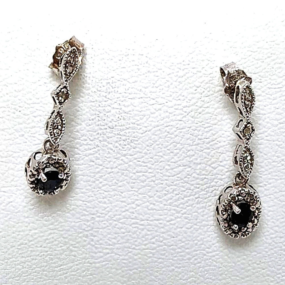 1ct Sapphire and Diamond Pendant and Earrings Ensemble in Silver
